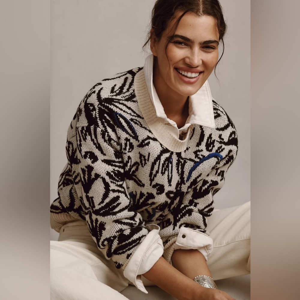 Urban Outfitters By Anthropologie Floral Pop Embroidered Sweater